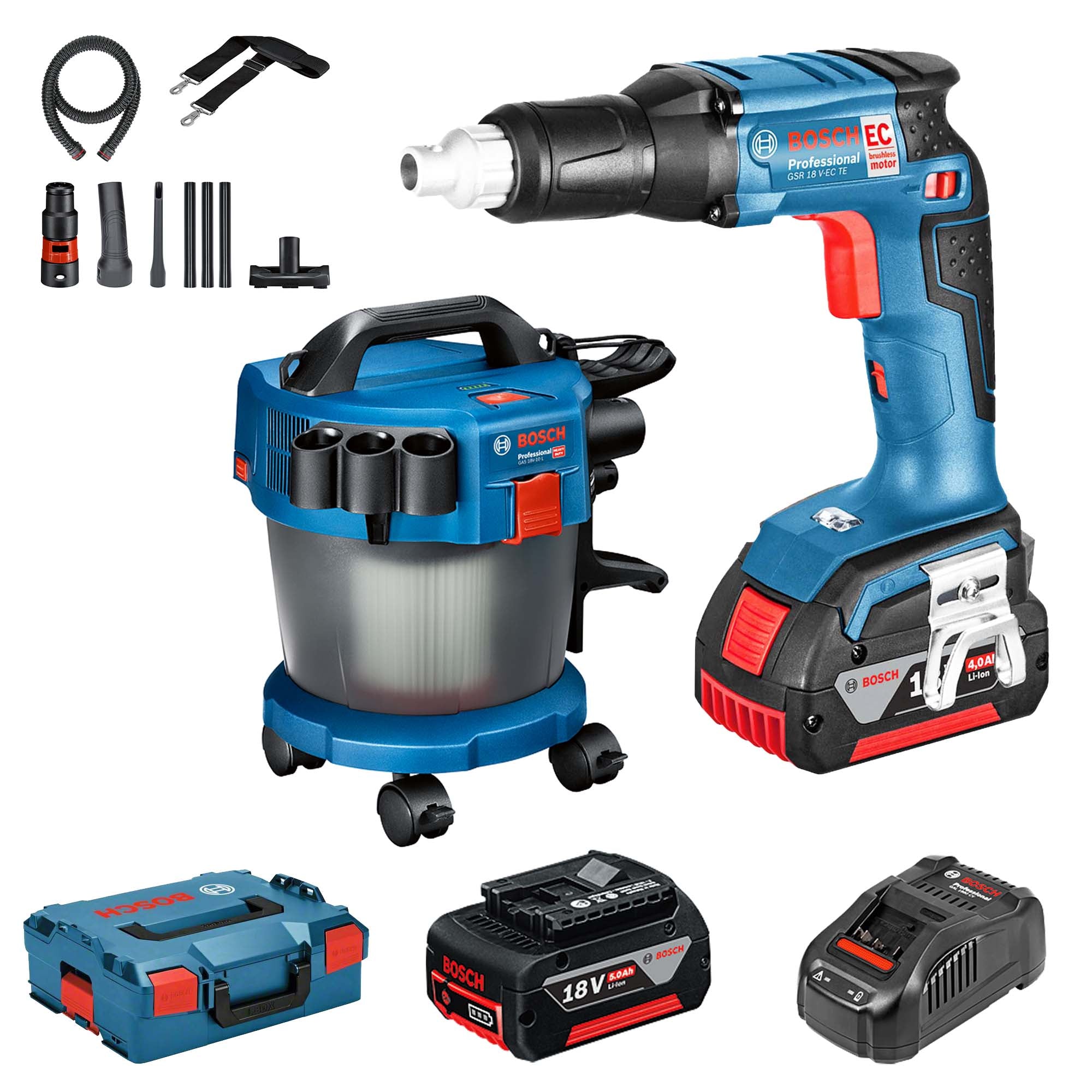 Set Bosch GAS 18V-10 L + GSR 18 V-EC TE